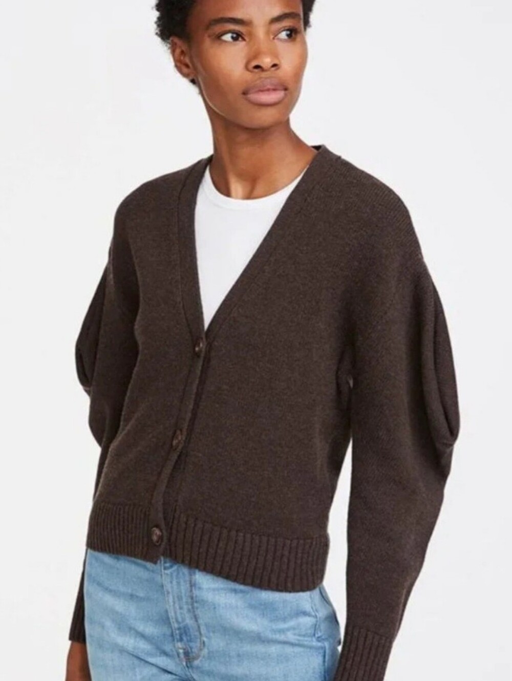 7 For All Mankind Wool blend Dark Brown V-Neck Button Cardigan New S
